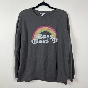 Wildfox Easy Does It Rainbow Sweater Crew Neck Charcoal Gray Size Large